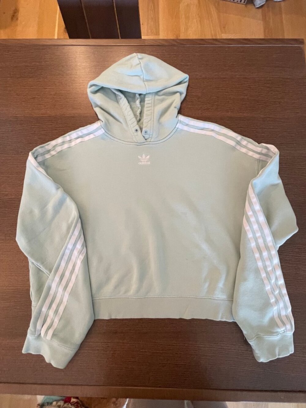 Adidas Originals 3-Stripe Cropped Hoodie Mint Green Sz L